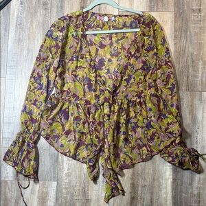 Urban Outfitters Paris Ruffled Tie-Front Blouse